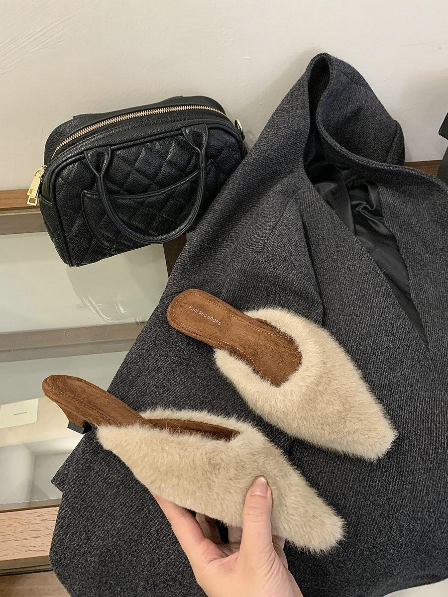 

Purple fluffy kitten and slippers female 2025 autumn and winter temperament pointed head bag head single shoes 39 цветной печати леопарда