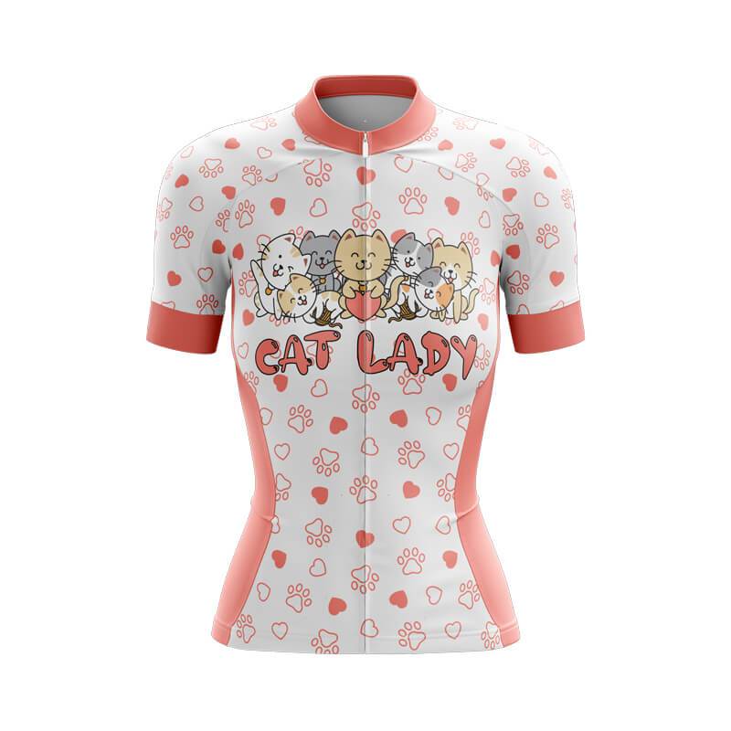Women's Cycling Jersey Set Pink Cartoon Cat Summer Short Sleeve Breathable MTB Bike Cycling Clothing Maillot Ropa Ciclismo Mujer