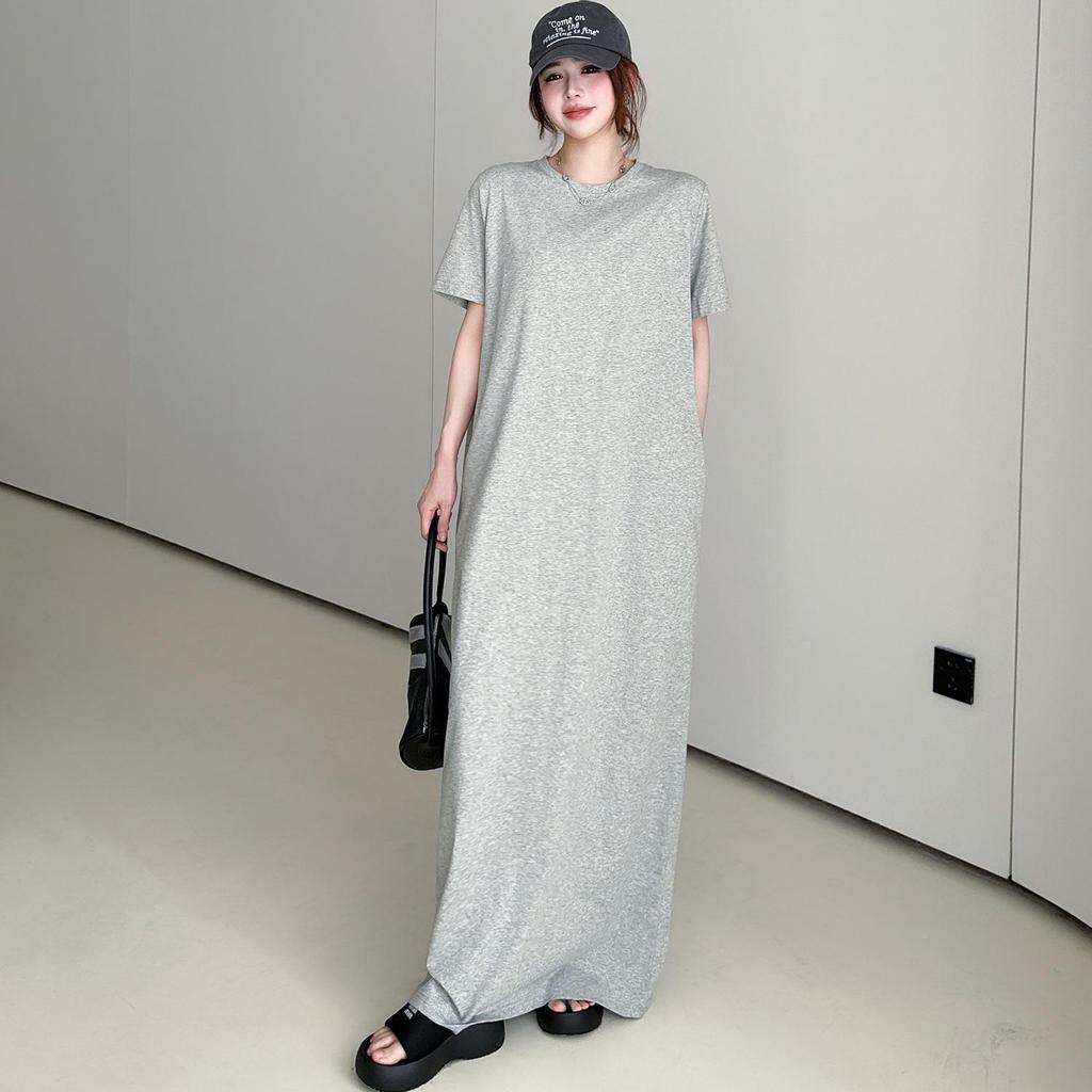 61035# Stylish Women's Over-the-Knee Slimming T-Shirt Dress - Simple, Modern, Short-Sleeved, and Loose-Fitting