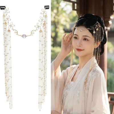 Bridal Headpiece Shiny Rhinestone Head Chain Long Tassel Sparkling Chinese Style Headpiece Elegant Handmade Retro Hairpin Party