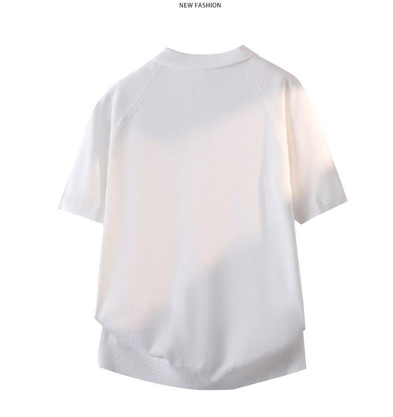 Summer 2026 Men's Italian Knit Polo Shirt - Retro Solid Color Lapel Short Sleeve