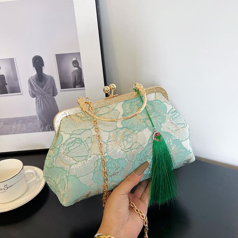 Modna damska torba shopper z haftem, w stylu vintage, z metalowym paskiem na łańcuszku, duża pojemność, listonoszka