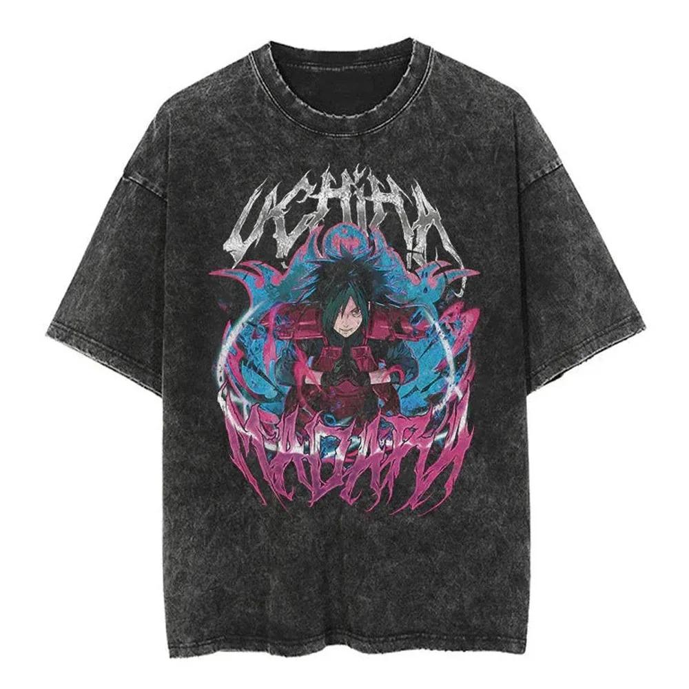 T-shirt Stampa Anime Giapponese Naruto Vintage Lavata Oversize Elasticizzata Hip Hop T-Shirt Cotone Uomo Donna Estate Manica Corta T-shirt