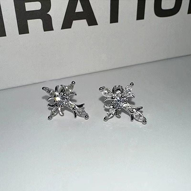 Shiny Rhinestone Zircon Cross Earrings For Women Korean Fashion Stainless Steel Earring Daily Birthday Party Y2K Jewelry Gifts