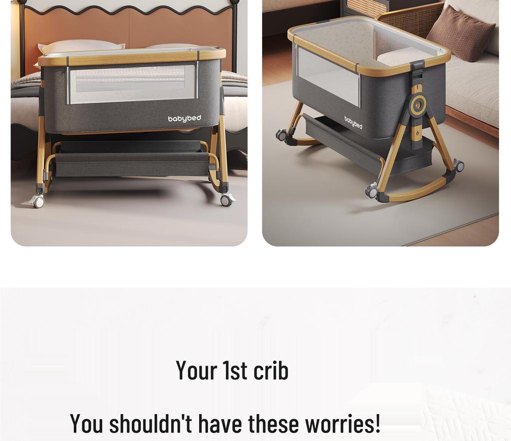 Movable Rocking Bassinet & Foldable Baby Crib: Portable 2-in-1 Multifunctional Bed for Newborns.