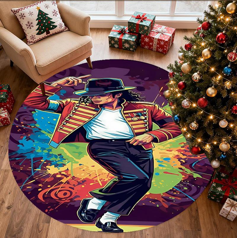 Michael Jackson Desenli Yuvarlak Halı, İç/Dış Mekan Paspası, Piknik, Oyun Odası, Yatak Odası, Ofis, Oturma Odası, Ev Dekorasyonu Halısı, Doğum Günü Hediyesi