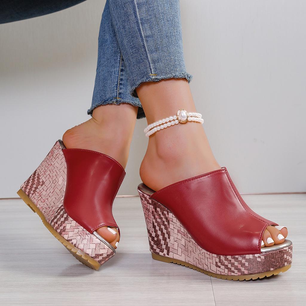 Fashion Women Sandals Fashion Round Head Open Toe Thick Sole Shoes Anti-slip Wear-resistant Slippers Wedge Fish Mouth High Heels Sandals
