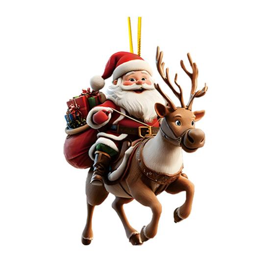 Christmas Ornament 2D Flat Acrylic Santa Claus/Snowman/Puppy Christmas Tree Hanging Ornaments for Holiday Tree Window Wall Decor