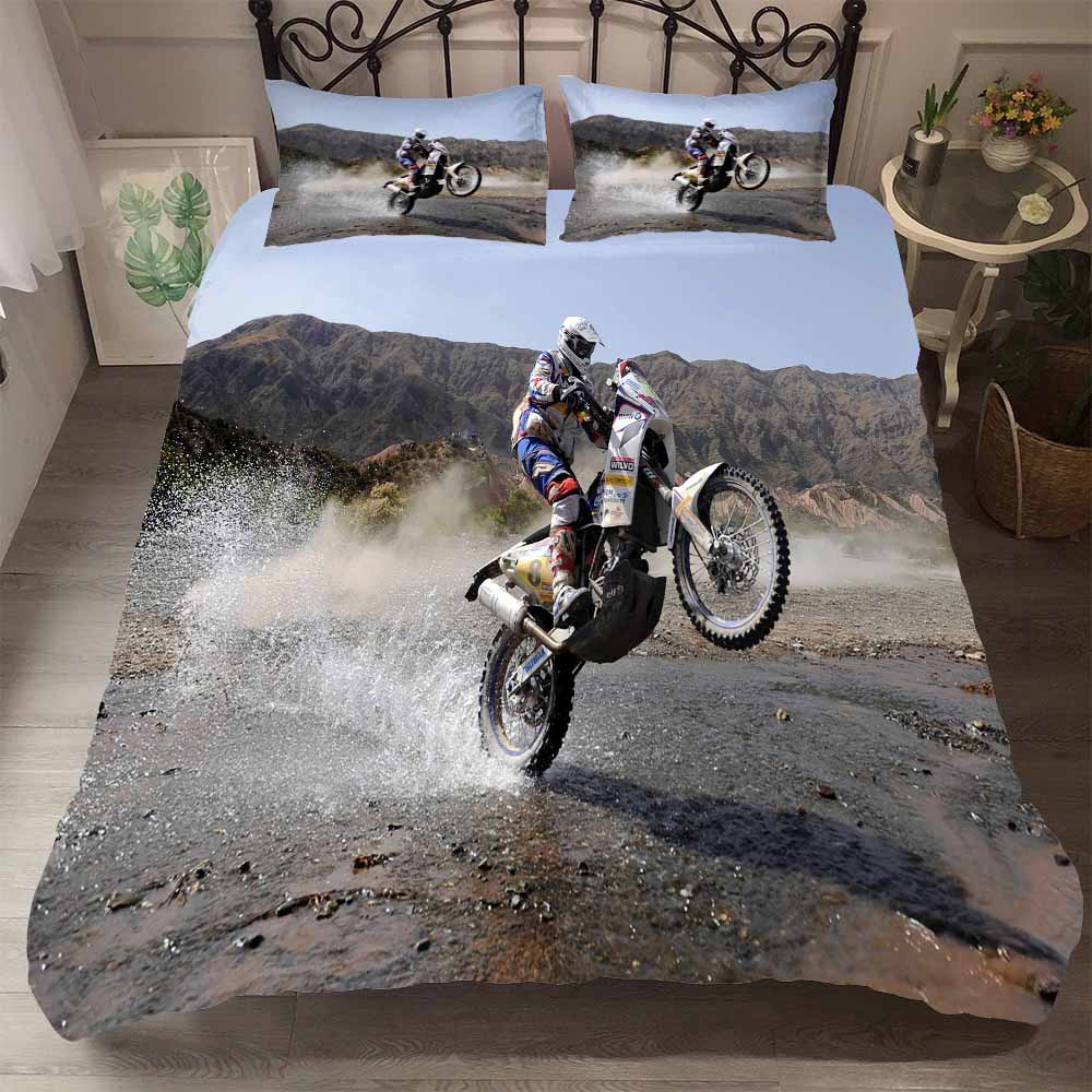 Pohledná červená sada ložního prádla s motivem motoristického sportu Twin Bed Pánská 2-3 ks Sady povlaků na přikrývku Americká velikost Super cool sada přikrývky a ložního prádla pro chlapce