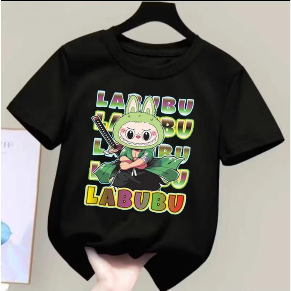 

2025 Popular Children s Clothing Short Sleeved Swordsman LABUBU Cool Round Neck T-shirt Cartoon Style Girl s Top 110