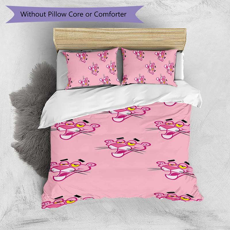 Set Lenzuola 3 Pezzi Stampa Pantera Rosa Copripiumino Morbido Traspirante Federe Lavabile Decorazione Camera da Letto Regalo per la Casa