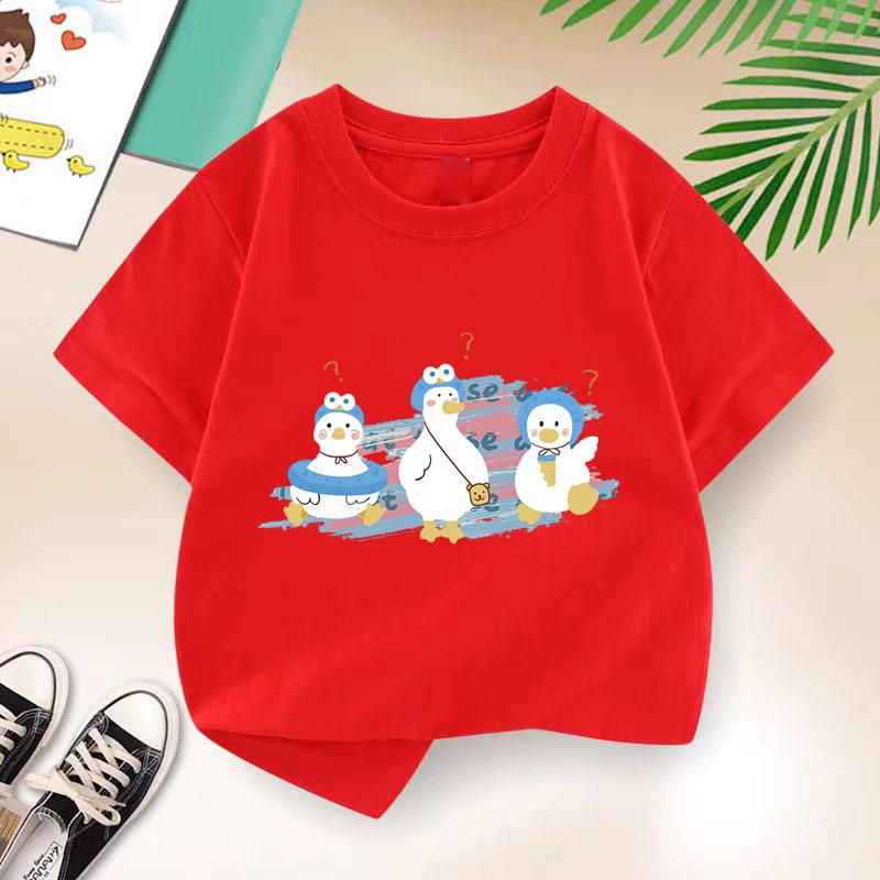 Summer Kids Playing Duck T-shirt Purple Print Girls Tshirt Children Short Sleeve T Shirt Fashion Casual Cotton Tee Clothes