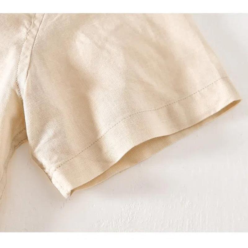 Classical Summer Shirt Male Turn-down Collar Cotton Linen Short Sleeve Shirt for Man Solid Color Button Casual Shirt Simple Style Clothing