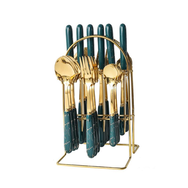 24 Pcs Stainless Steel Cutlery Dark Green Handle Knife Fork Spoon Set Cutlery Set Travel Cutlery Set Flatware Set