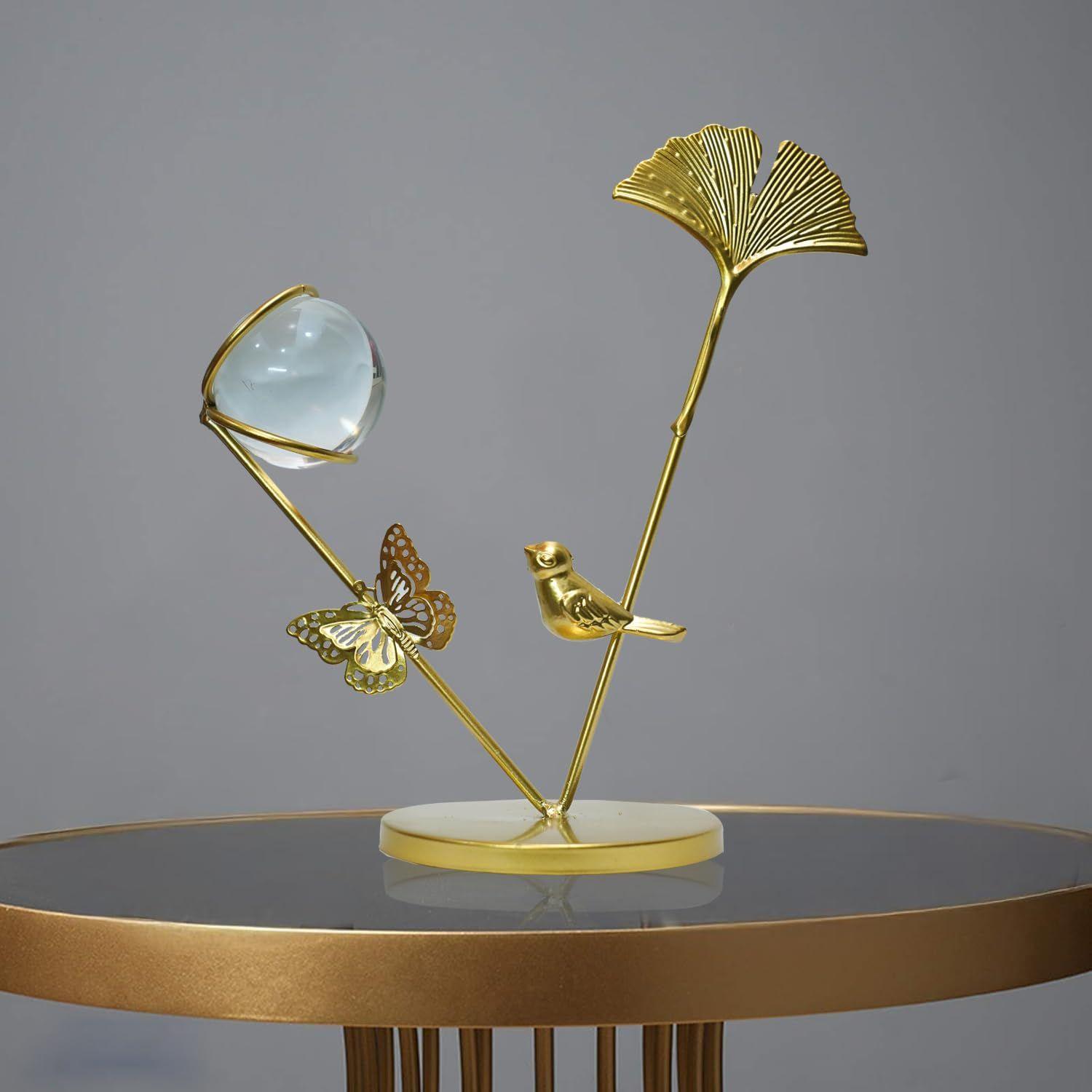 

Clear Crystal Ball with Stand, Light Luxury Crystal Sphere for Gift, Gold Art Deco for Photography Ornaments, Bookcase, Wedding, Party