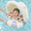 Inel de înot pentru bebeluși cu copertină detașabilă, Gonflabil cu dungi, Scaun plutitor pentru piscină cu mâner, Inel pentru piscină cu protecție solară pentru copii mici
