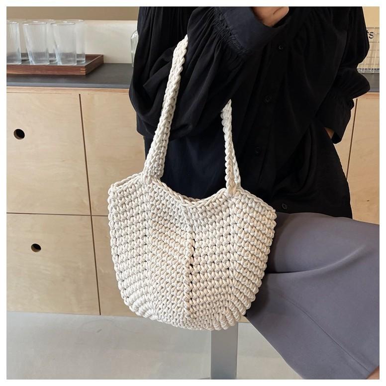 

IELGY Вязаная сумка для отдыха ручной работы, полая праздничная пляжная сумка, сумка-ведро для отдыха на одно плечо белый