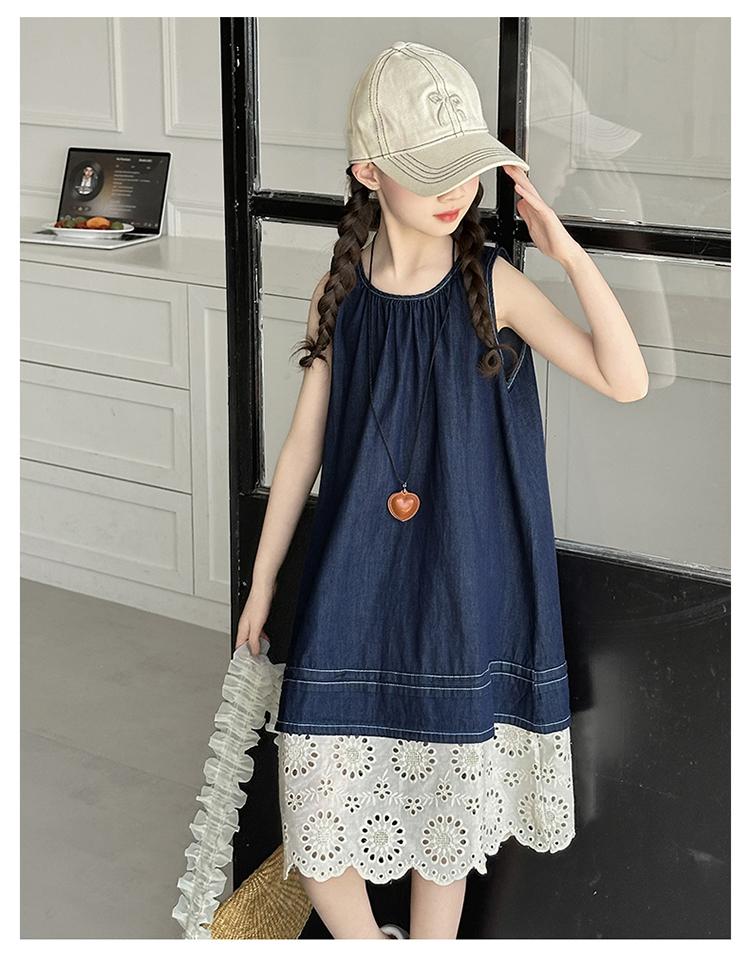 Girls' summer sleeveless denim dress 2026 new item girls' tank top dress children's vacation style princess dress