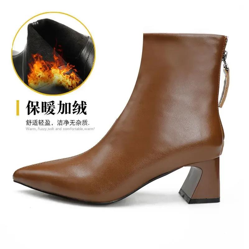 Fashion Spring/ Autumn Short Boots High Heel British Style 2025 New Women's Boots Medium Tube Pointed Fashion Boots Thick Heel Shoes