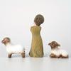 3pcs/set Shepherdess Decoration, Mini Carved Hand Painted Nativity Figure For Christmas Decoration, Resin Shepherdess