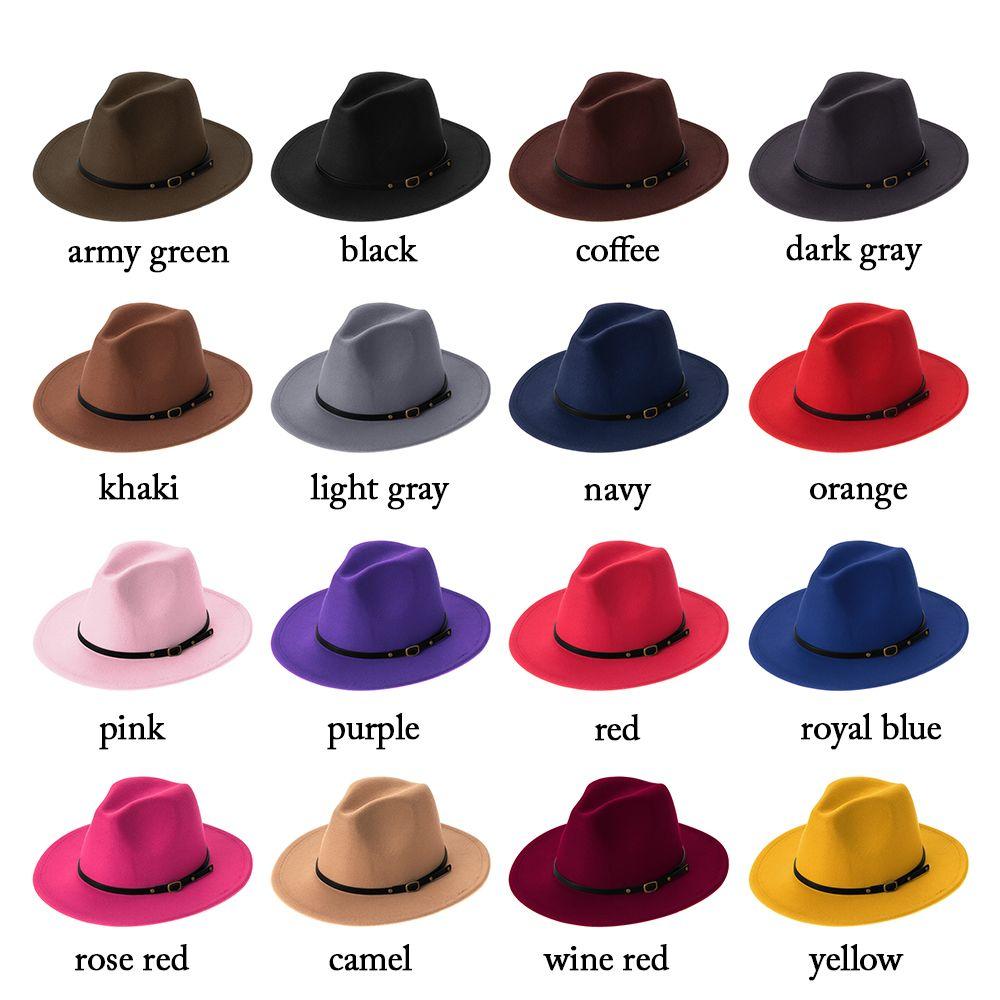 Vintage Felt Fedora Hats with Belt Buckle for Men & Women Wide Brim Outback Hat Panama Jazz Hat Cowboy Hat