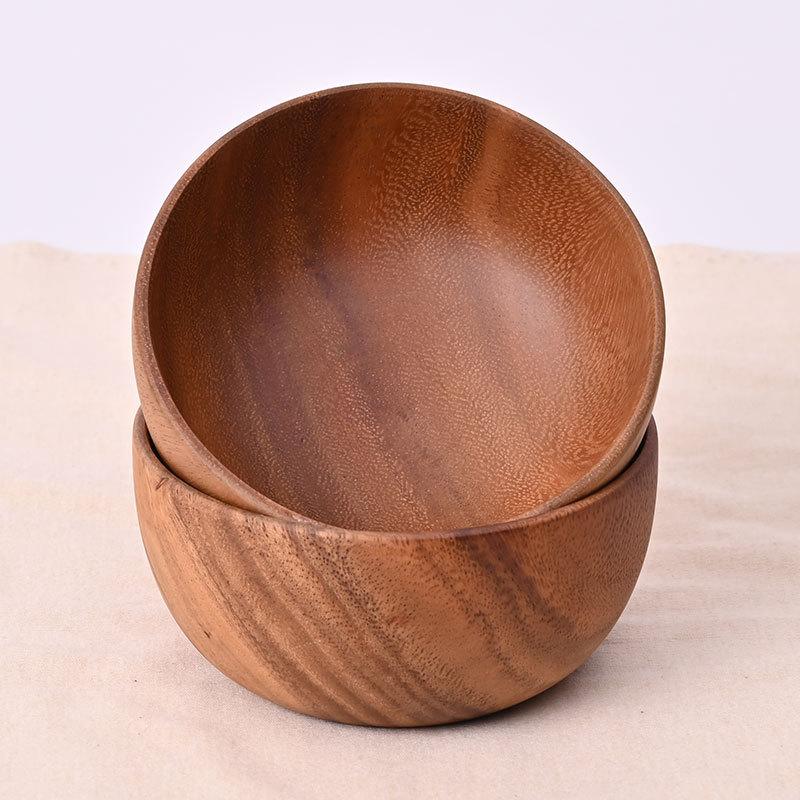 Wooden Round Retro Style Wooden Bowl Japanese Salad Bowl Solid Wood Soup Bowl