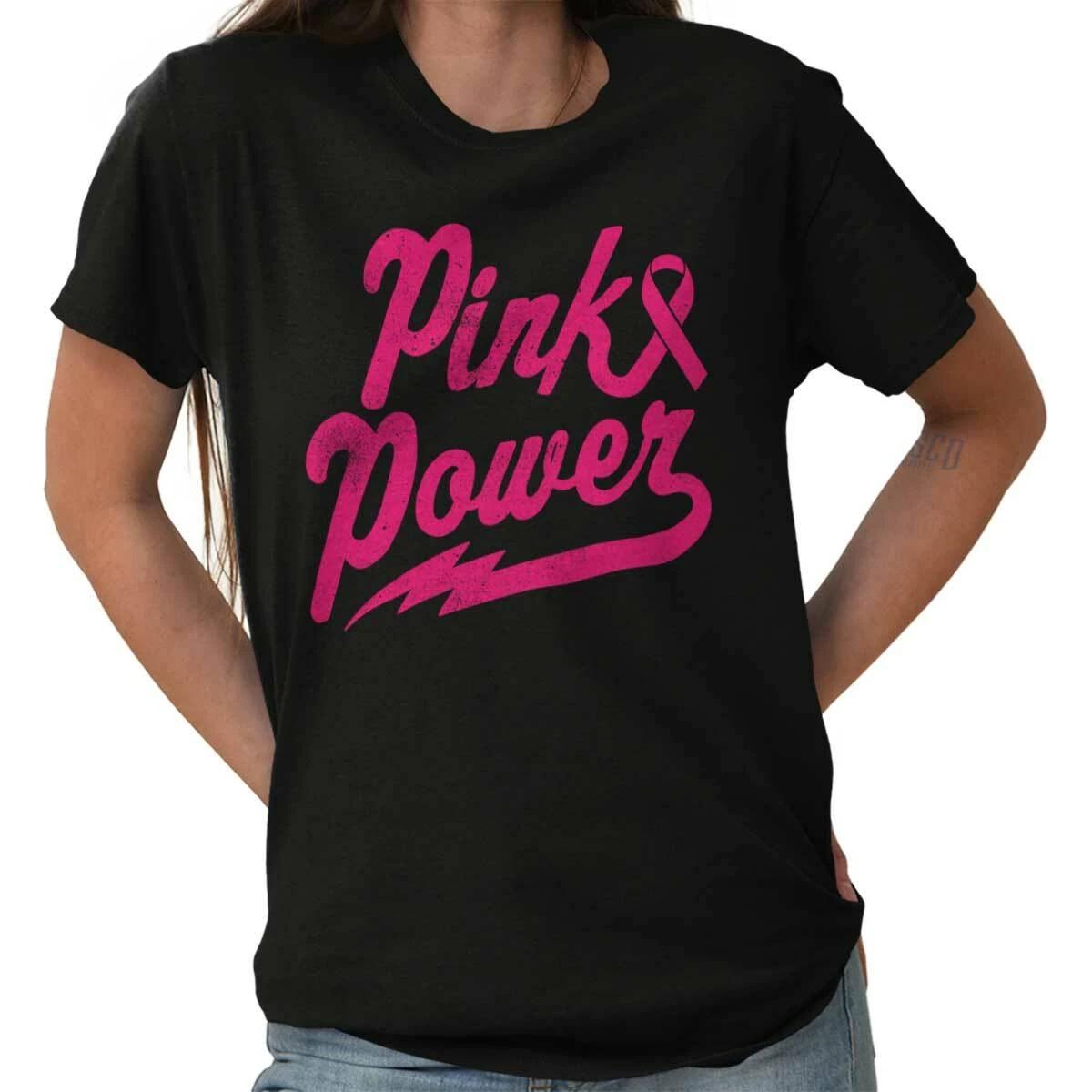 Pink Ribbon Power Breast Cancer Awareness Womens Graphic Crewneck T Shirt Tee M