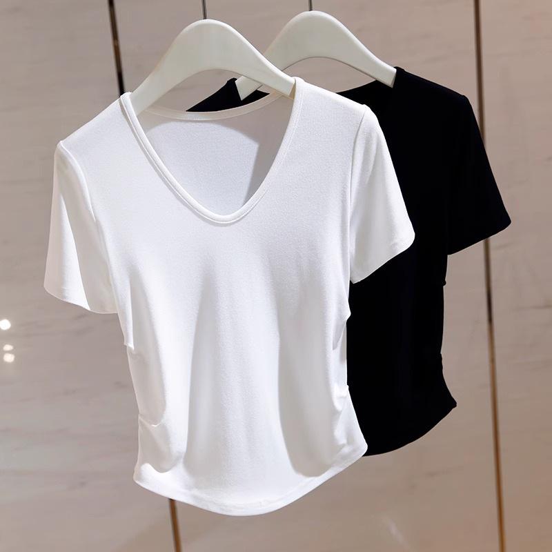 

Women s V-Neck Modal Short-Sleeve Top with Double-Sided Waist Ruching for a Slimming Effect 2XL чорний