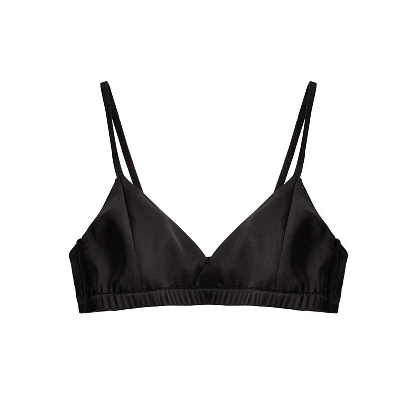 Satin mulberry silk glossy French silk triangle cup comfortable rimless underwear bra removable S