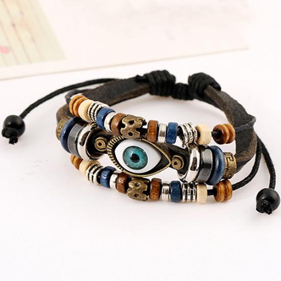 Unisex handgefertigtes türkisches Auge Kunstleder verstellbares Armband Armband Schmuck