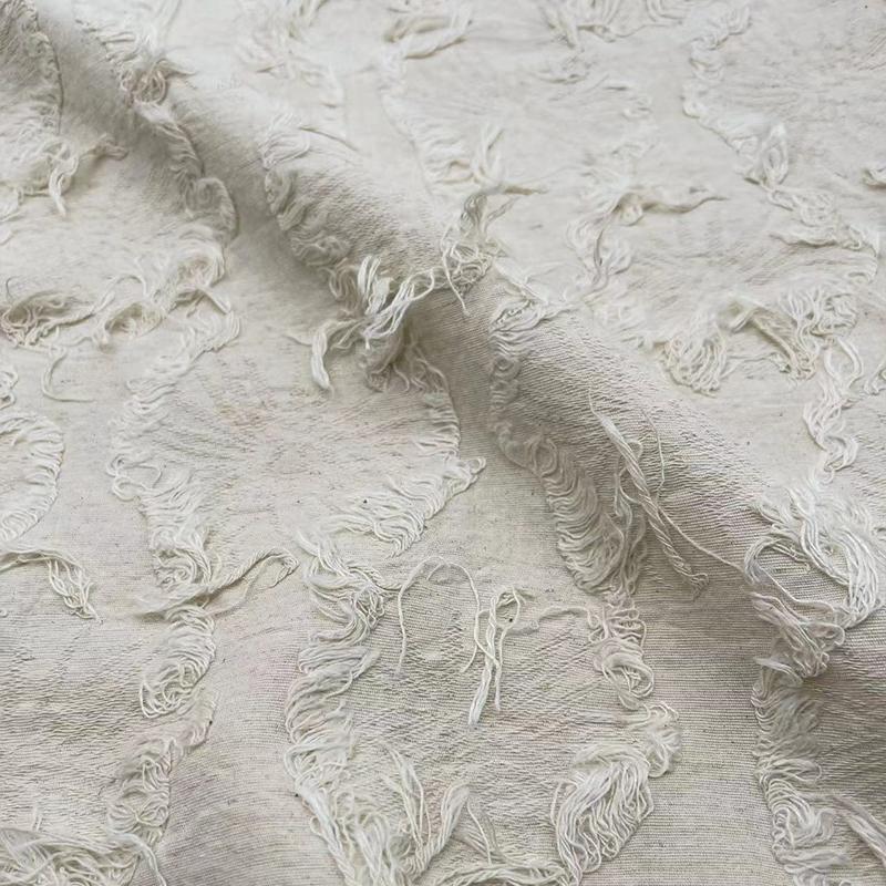 100*150cm Retro Jacquard Tassel Cotton Linen Fabric Handmade Coat Skirt Bag DIY Sewing Designer Fabrics