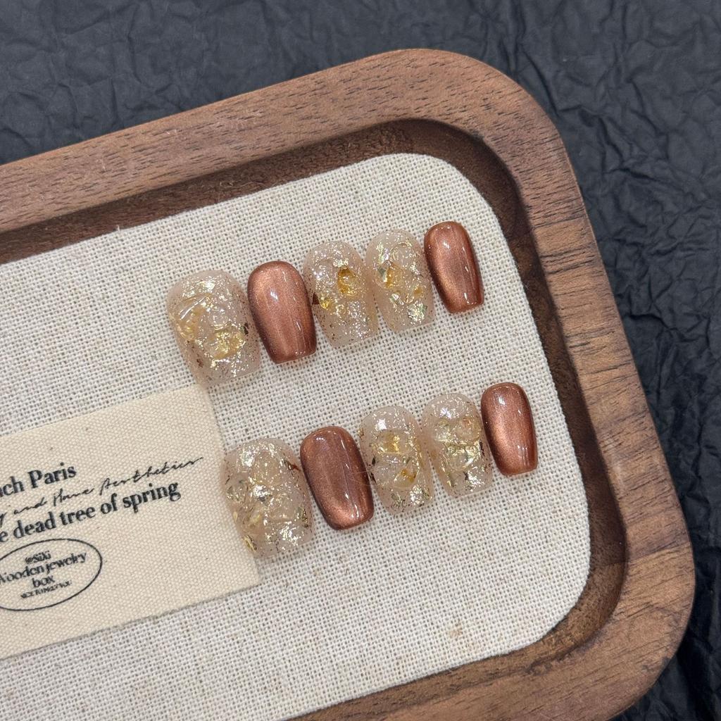 Medium Square Press On Nails Glitter Glossy Reusable Gel Press On Acrylic Fake Nail with Designs Stick On Nails Reusable Full Cover Nails for Women