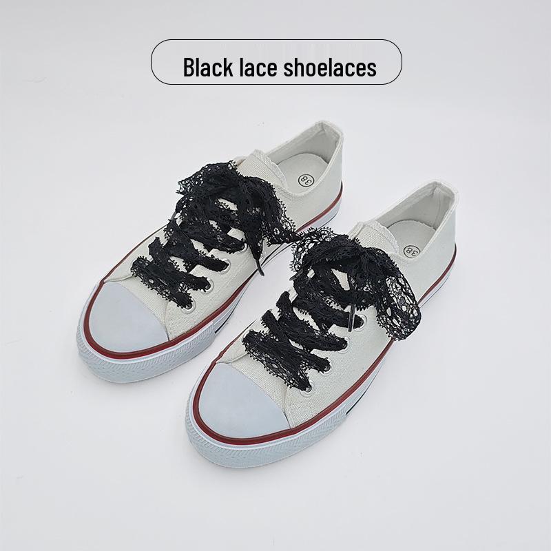 Elastic Lace Ribbon Shoelaces for Ballet Flats and German Trainers, Black & White Silk Cord, 1 Pair