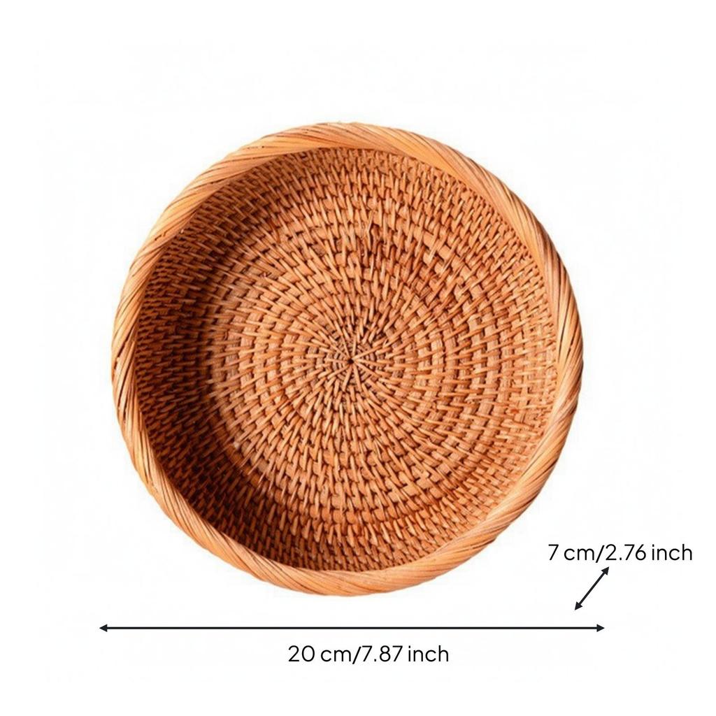 Handwoven Rattan Storage Basket Handmade Round Open Rustic for