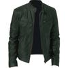Winter Business Gentleman Warm Zip Cardigan Pocket Decorative PU Leather Jacket Stand-Up Collar Slim Leather Jacket P