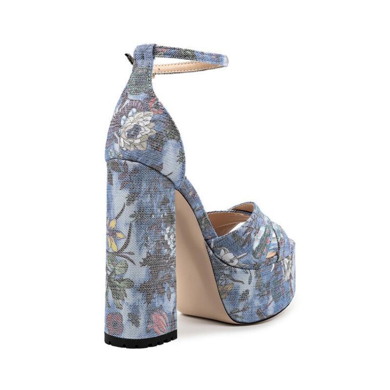 Fashion 2024 Summer Mixed Color High Heel Women's Sandals New Waterproof Platform Buckle Blue Large Size 36-43 Sexy Women's Shoes