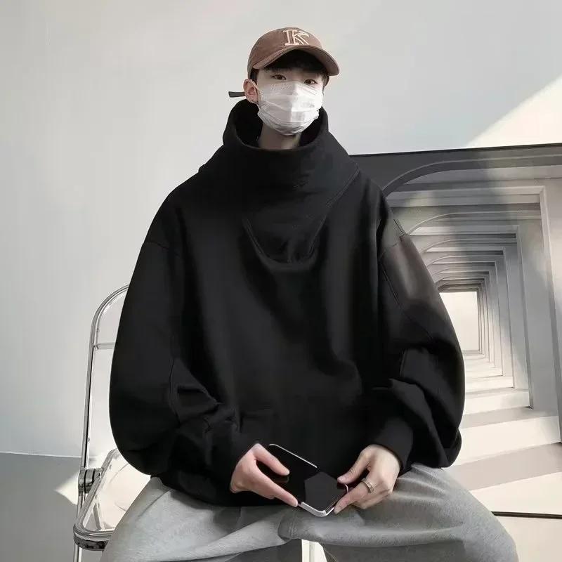 Herbst Einfarbig Ninja Rollkragen Hoodies Für Männer Vintage Fleece Sweatshirts Hip Hop Japanische Streetwear Übergroßen Hoodie