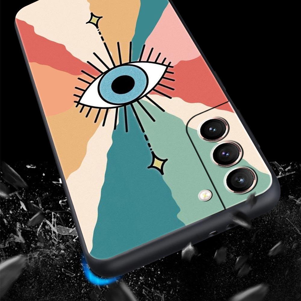 Phone Case For Samsung Galaxy S23 S22 Ultra S20 S21 FE 5G S10 S9 Plus S10E S8 Note 20 Black Cover Lucky Eye Blue Evil Eye Print