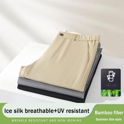 2025 Spring And Summer Thin Men'S Bamboo Fiber Casual Pants Ice Silk Stretch High End Business Sunscreen Straight Tube Long Pants