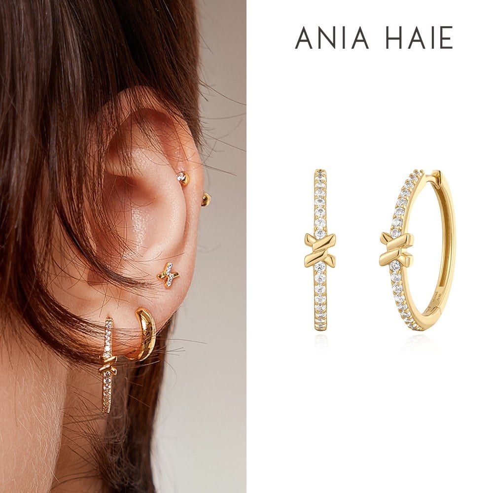 Gold Cross Hoop 925 Silver Ring Earrings E061-14G