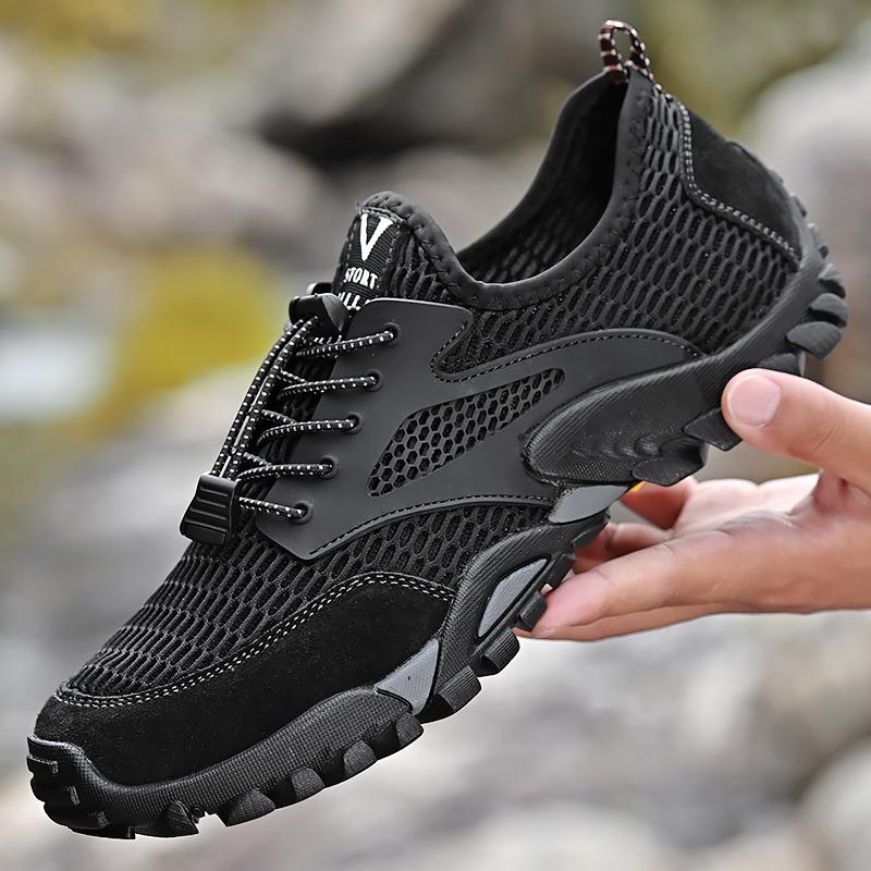 

Fashion Men s Mesh Breathable Hiking Outdoor Sneakers Climbing Platform Anti Slip Summer Men s Casual Sneakers Quick Drying Shoes 2025 38 чёрный