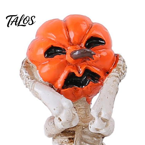 Spooky Desktop Ornament 3 Pcs Halloween Skeleton Statue, Hear See Speak No Evil Pumpkin Head Skull Figurine Figurine, Resin for Mantel, Table, Tiered