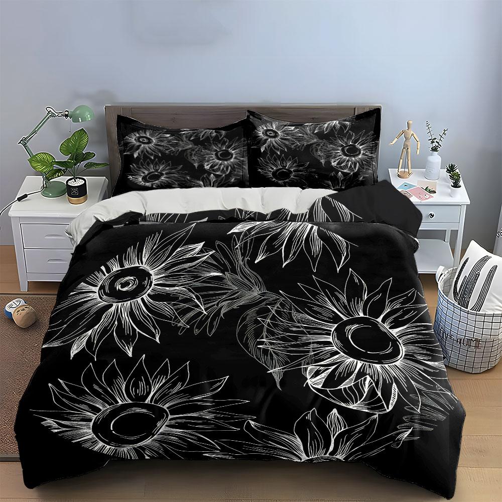 Sunflower Floral Decor Set Soft Comfortable Duvet Cover Bedding Set Included 1*Duvet Cover & 2*Pillowcases, Gift