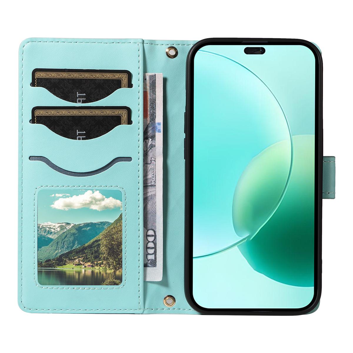 

For Honor 400 Lite Wallet Case Rhombus Leather Phone Cover with Strap Black