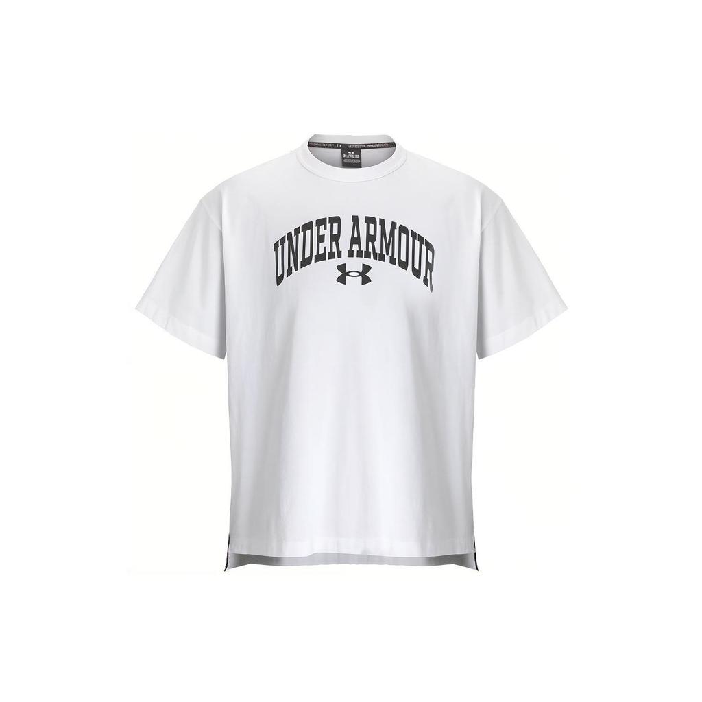 Under Armour Alphabet Logo Print Breathable Training Round Neck Short Sleeve Drop Shoulder T-Shirt Unisex Tops White 1387994-100