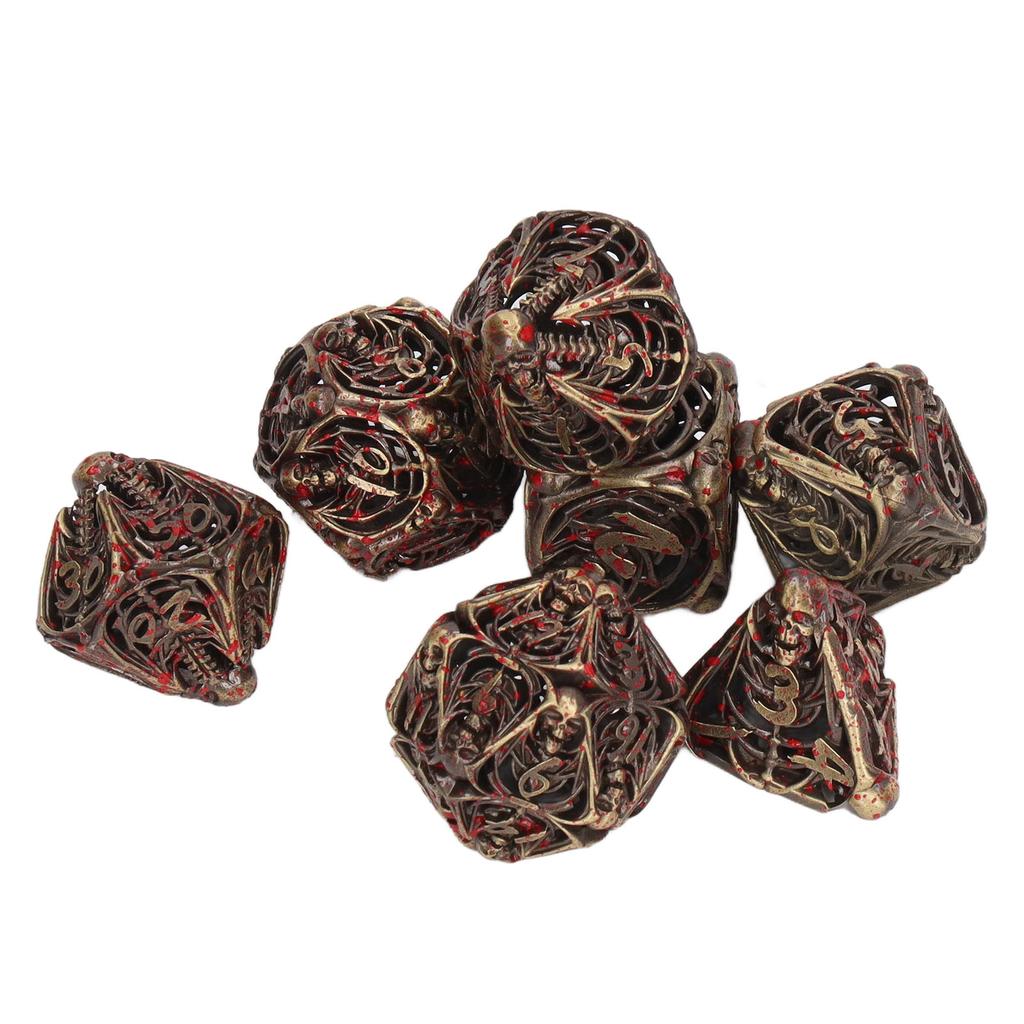 7pcs Bloodstain Dice Multi Faceted Blood Bronze Color Skeleton Dice Set for Halloween