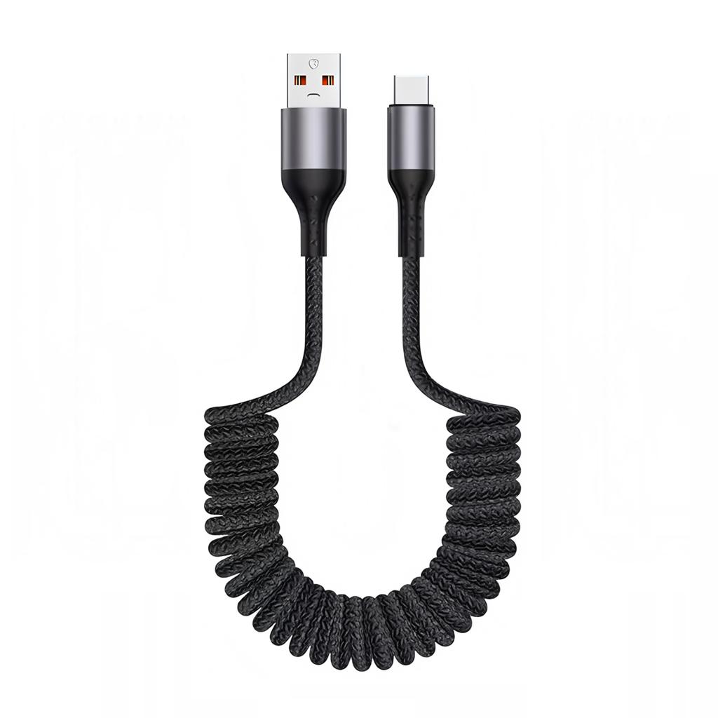 Electronic Accessories 100W 90 Degree Right Angled USB-C Coiled Retractable Data Cable Pure Copper Conductor Braid