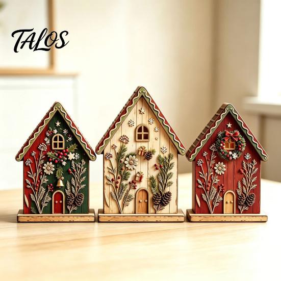 Christmas Farmhouse Mantel Accents 3Pcs/Set Wooden Ornaments, Rustic Gingerbread Man Tree Tiered Tray Style Festive Decor, Centerpieces for