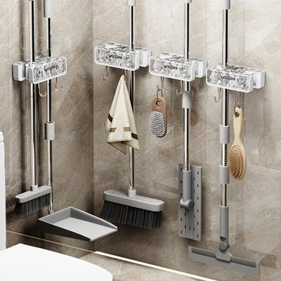 Στήριγμα σφουγγαρίστρας με διπλό άκρο κλιπ σφουγγαρίστρας χωρίς διάτρηση ράφι σκούπας Εξοικονόμηση χώρου Ατζέντα μπάνιου με γάντζο για το σπίτι