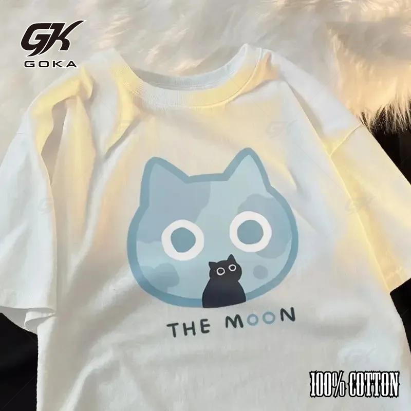 2024 Vintage Fan Cat and Women Cotton Printed Anime Funny Men T-Shirt Hip Hop Fashion Casual Plus Size Y2k Men's T Shirts Tops